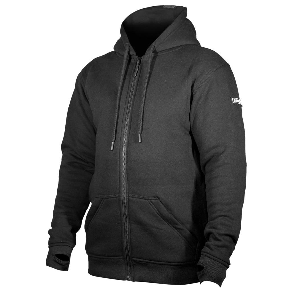 A black armored motorcycle hoodie