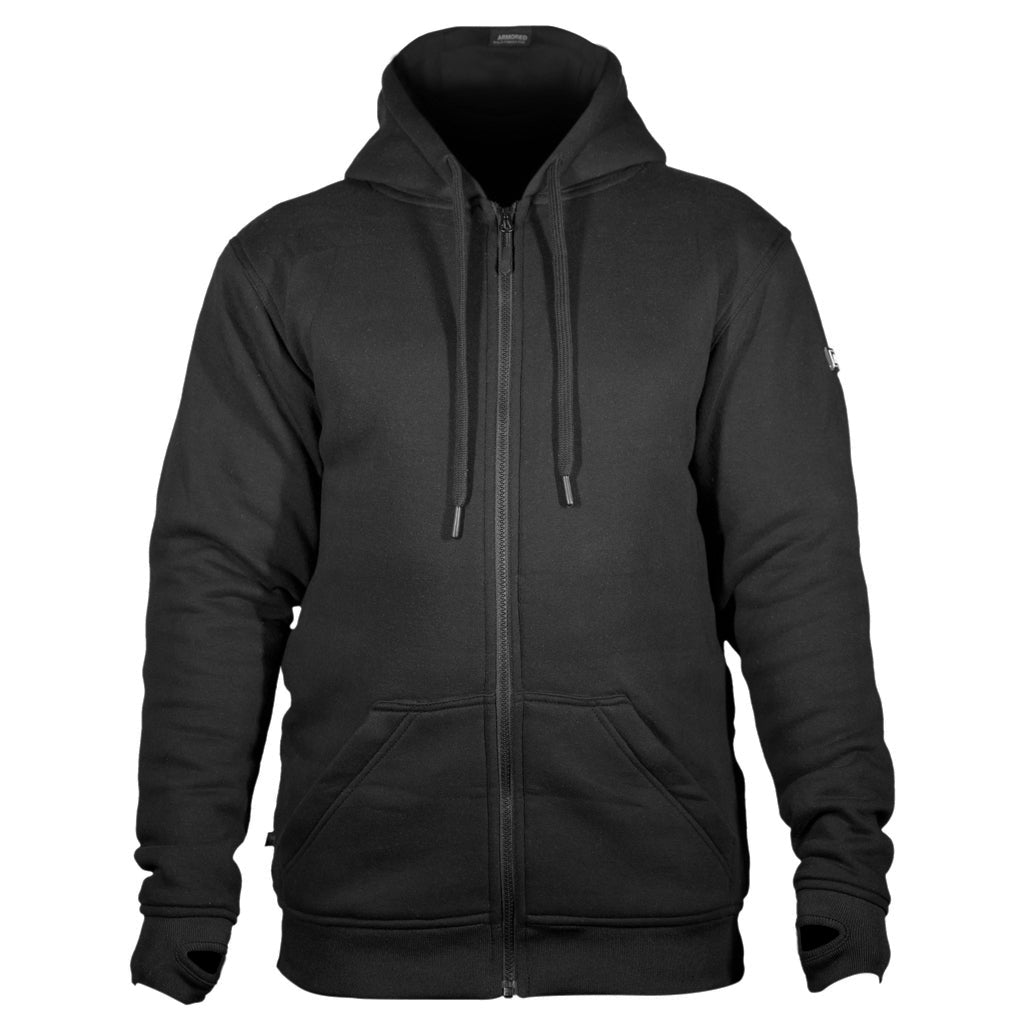 Armored hoodie in black that works great as a motorcycle hoodie