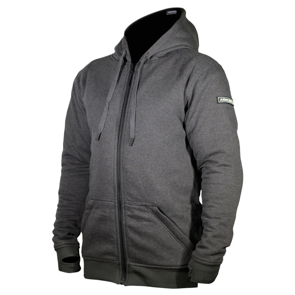 A grey armored motorcycle hoodie